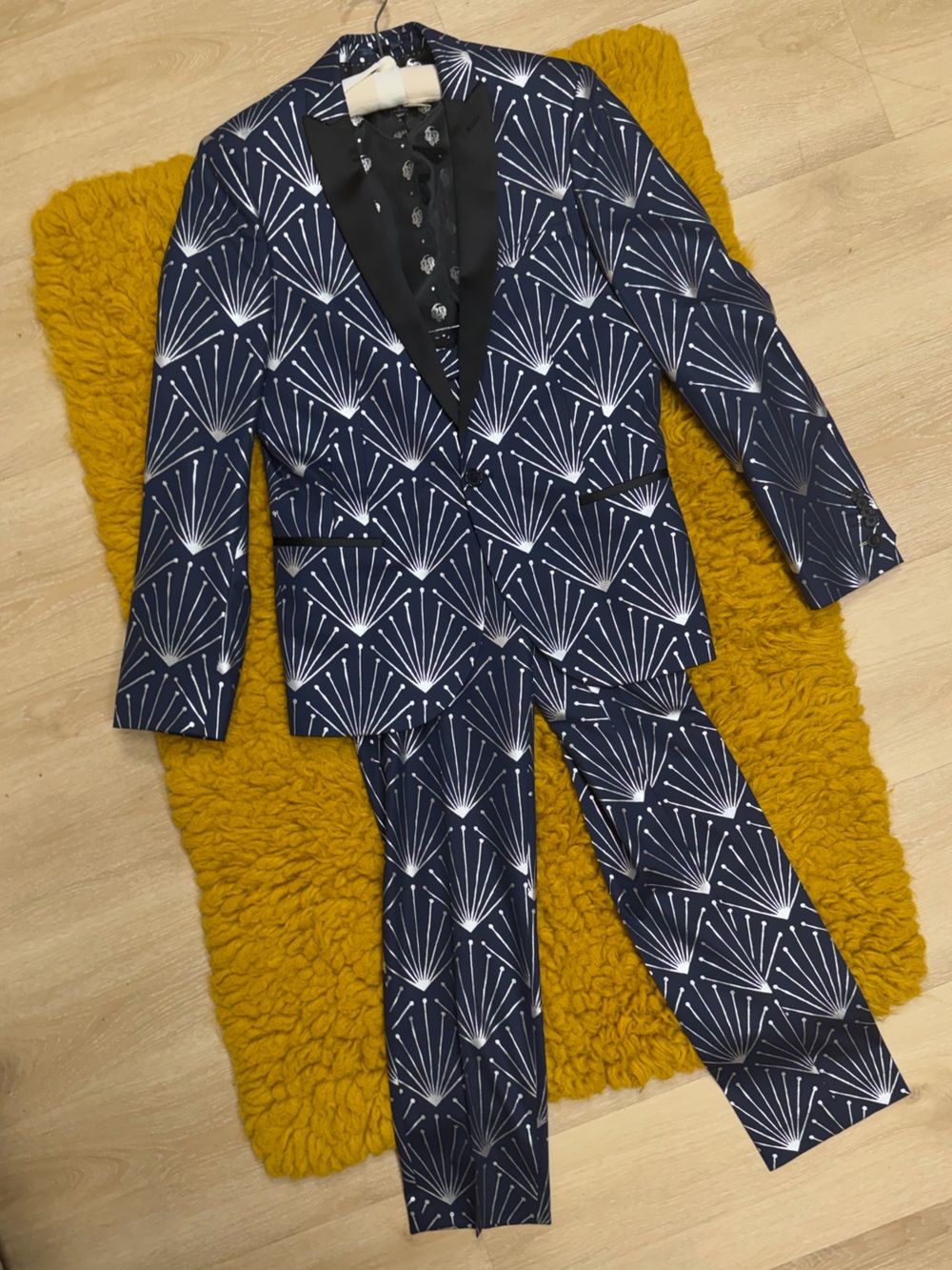 Twisted Tailor Navy Metallic Silver Geometric Men's Suit 42R Jacket 36R Pants